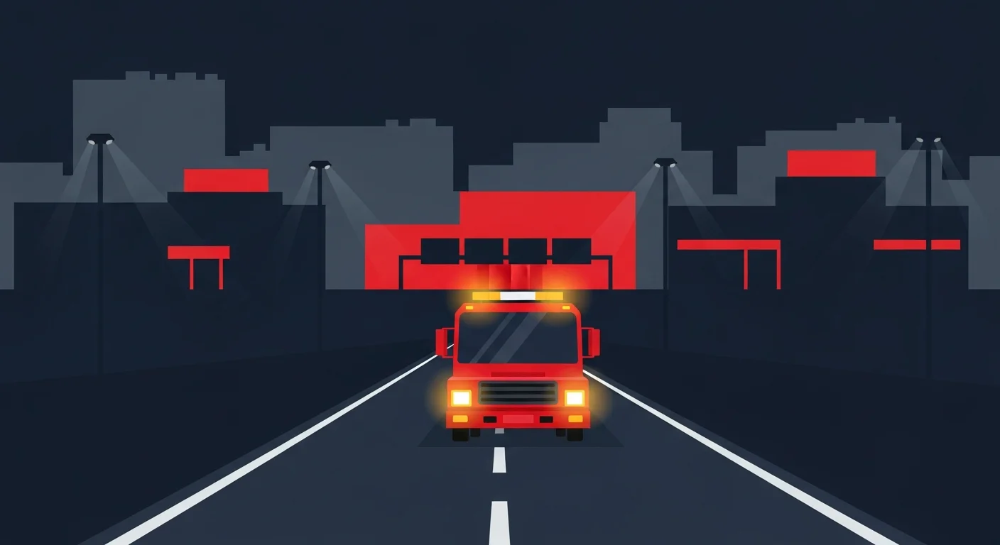 上尾市内の国道17号沿いでロードサービス車が出動するフラットデザインイラスト