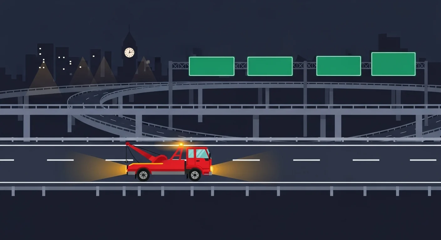 小江戸・川越の観光エリア周辺の道路でロードサービス車が出動するフラットデザインイラスト