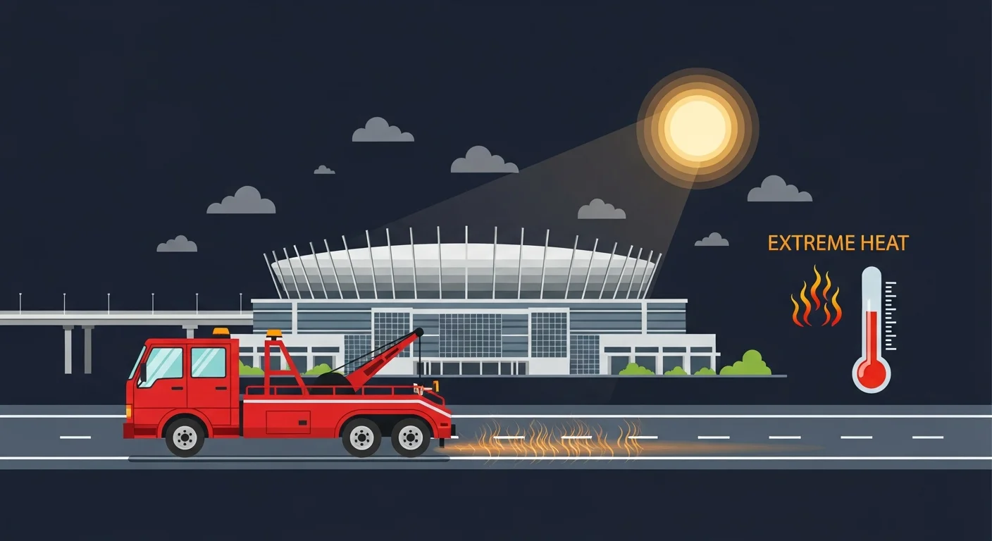 関越自動車道・熊谷ICと国道17号が交差するエリアでロードサービス車が出動するフラットデザインイラスト