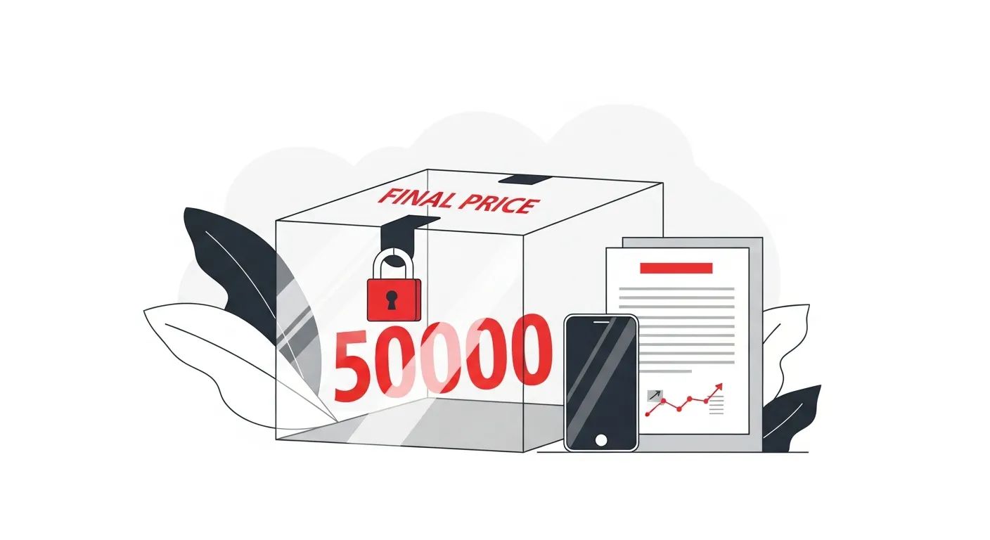 スマートフォンの通話画面と見積書が並ぶ追加請求なしの明朗会計イメージのフラットデザインイラスト