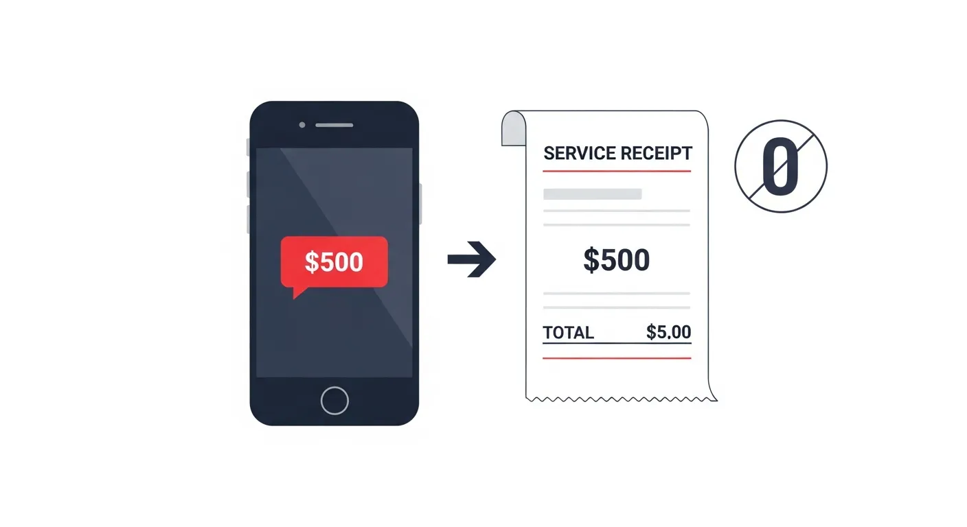 スマートフォンの通話画面と見積書が並ぶ追加請求なしの明朗会計イメージのフラットデザインイラスト