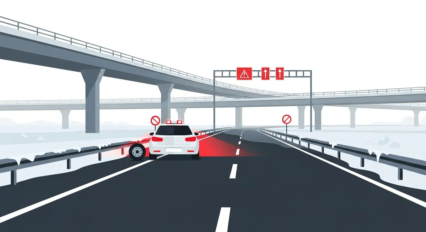 高速道路合流部の路肩でパンクした車のフラットデザインイラスト