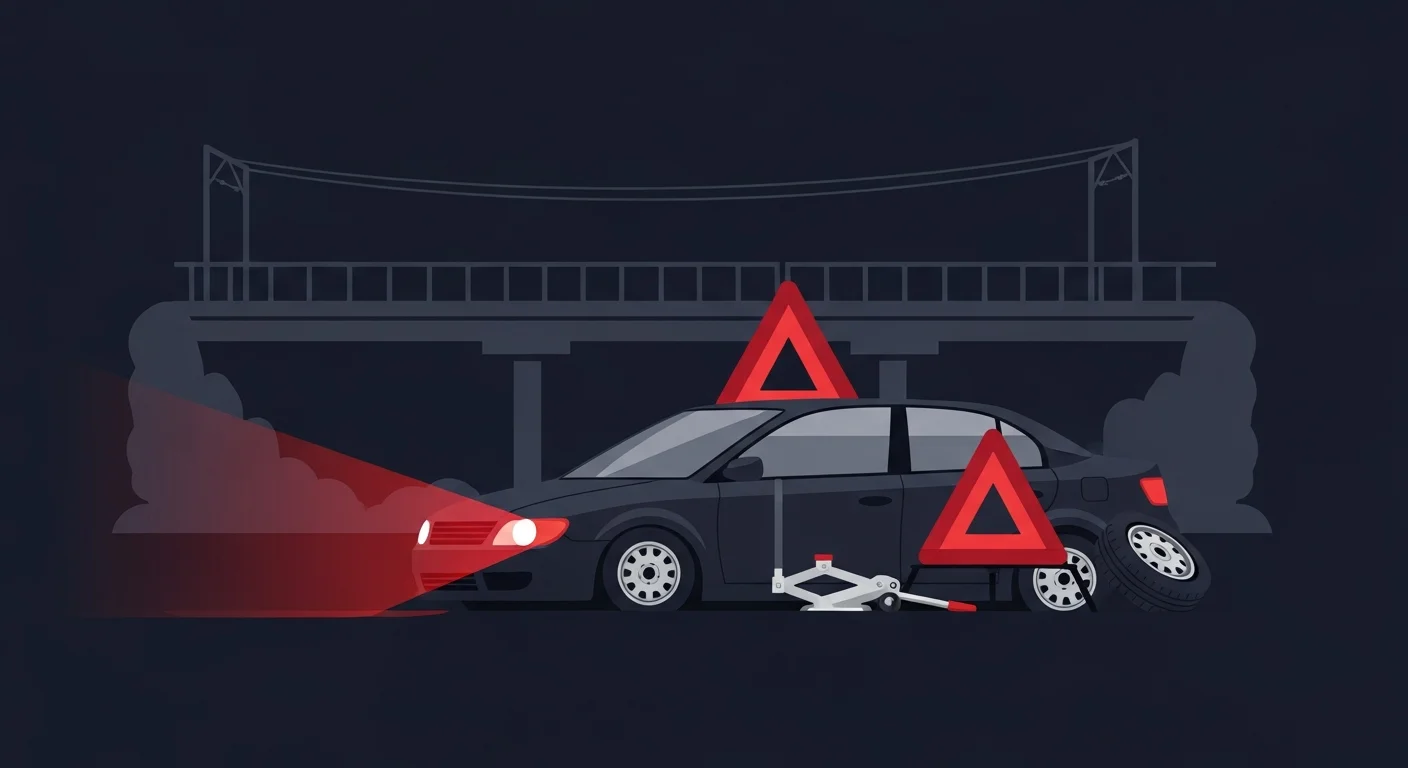 春日部市内の大型商業施設駐車場でバッテリー上がりになった車に対応するロードサービスのフラットデザインイラスト