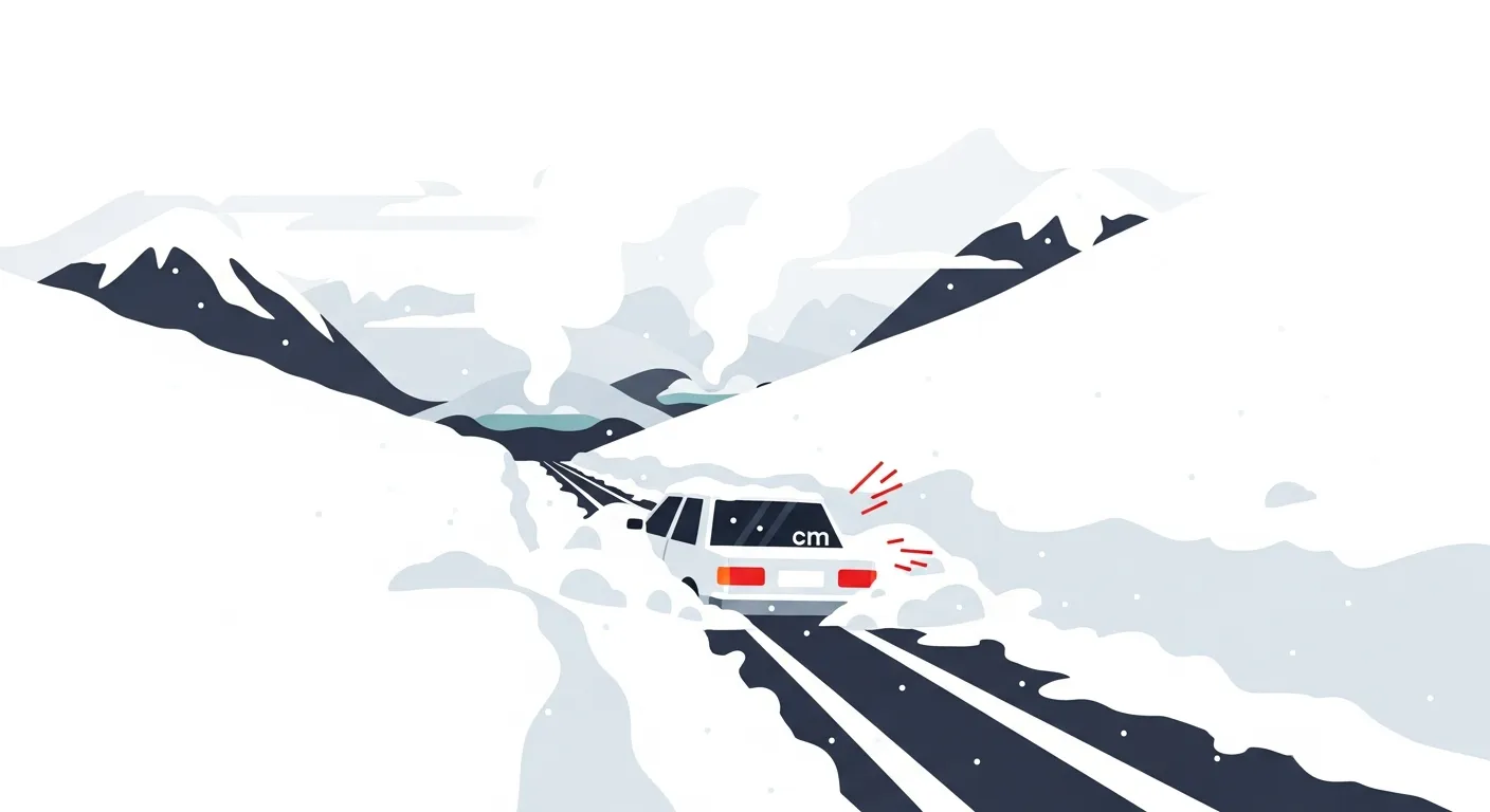 積雪50cm超の那須塩原の山道で深雪にスタックした車のフラットデザインイラスト