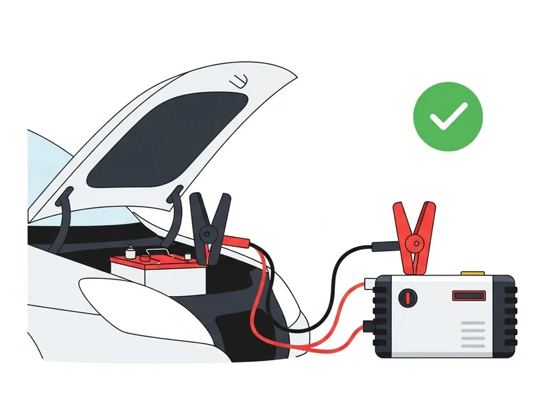 ジャンプスターターを使用したジャンピングスタート作業のイラスト