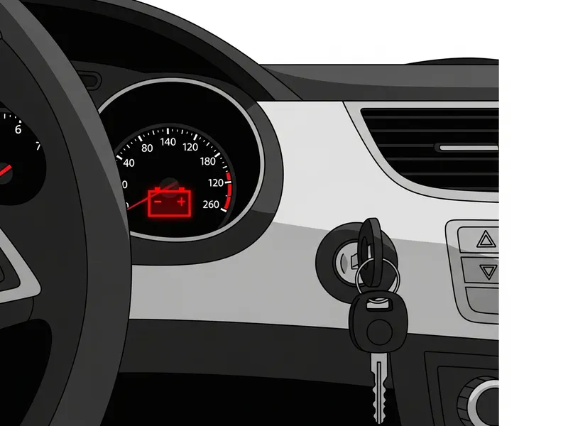 バッテリー上がりでセルモーターが回らずエンジンがかからない車のイラスト