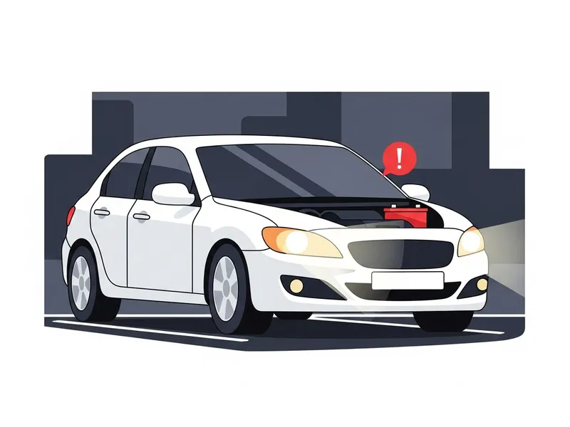 ヘッドライト消し忘れによるバッテリー上がりのイラスト