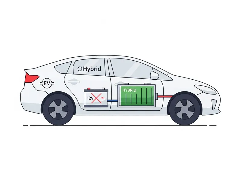 ハイブリッド車の補機バッテリー上がりのイラスト