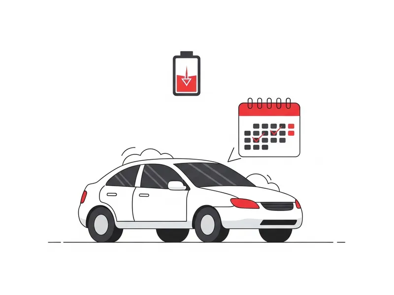 長期放置による自然放電でバッテリーが上がった車のイラスト