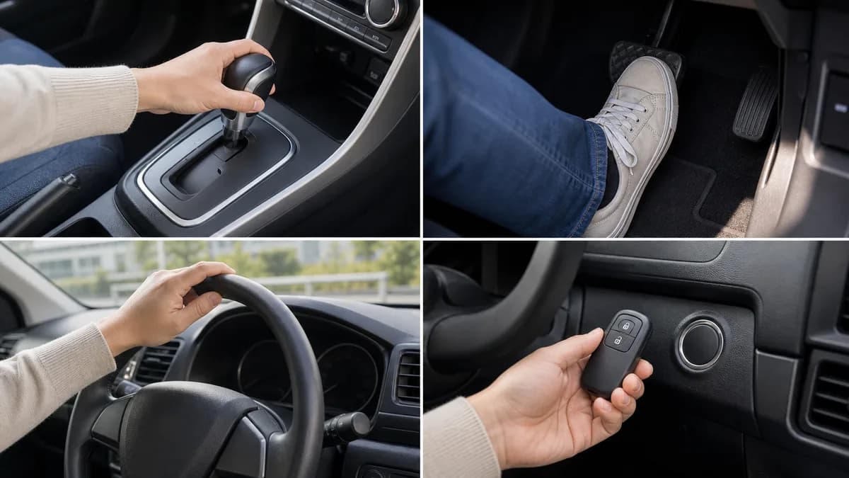 エンジンがかからないときにシフトやブレーキやスマートキーを確認している様子