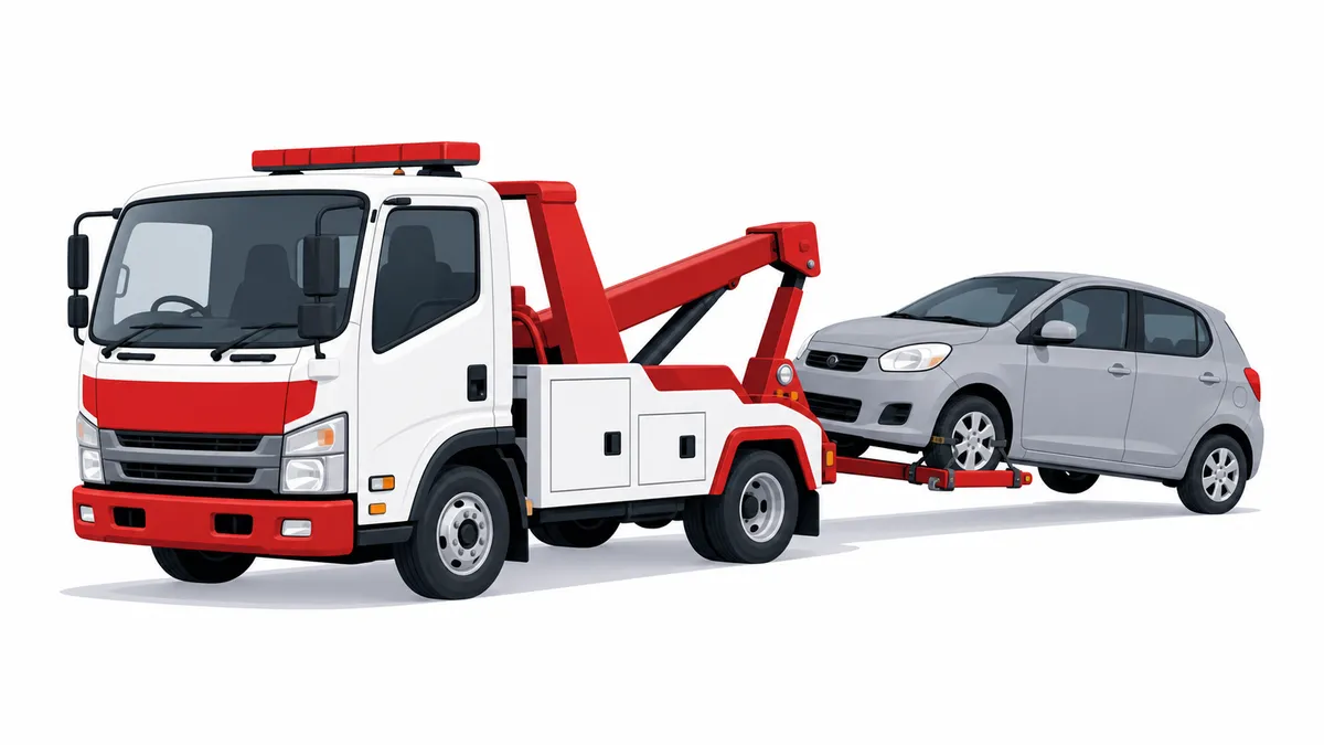 レッカー車が故障車を搬送するフラットイラスト