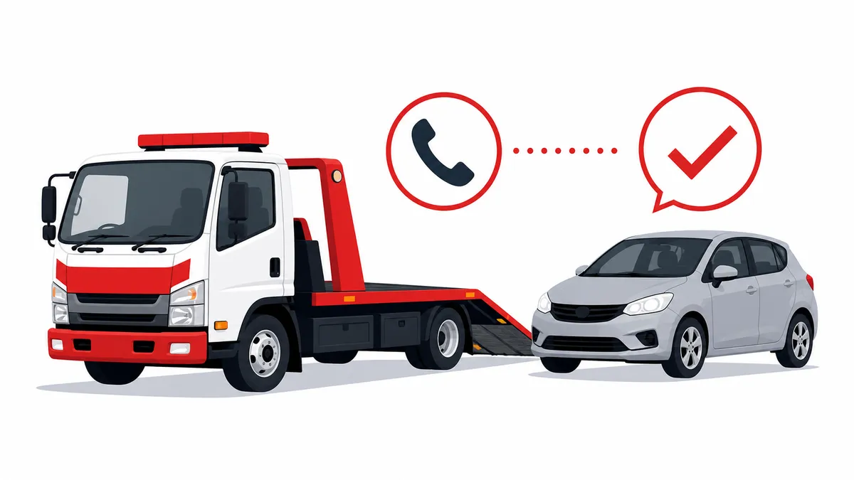 車検切れの車をロードサービスに相談するフラットイラスト