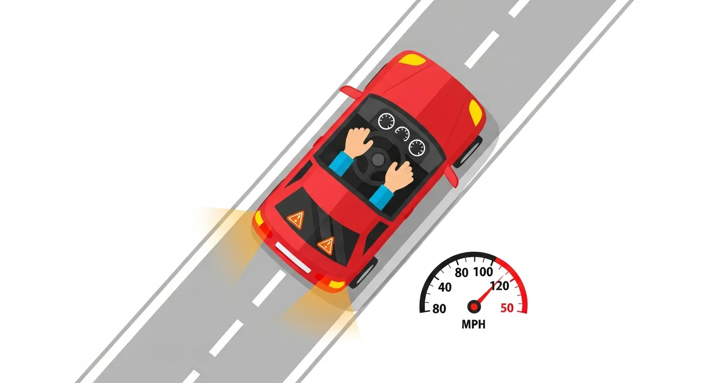 ハザードランプを点けながら高速道路で徐々に減速する車のイラスト