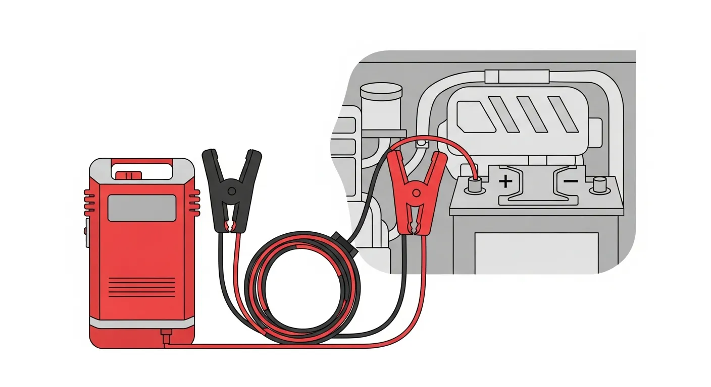 携帯型ジャンプスターターをバッテリーに接続するイラスト