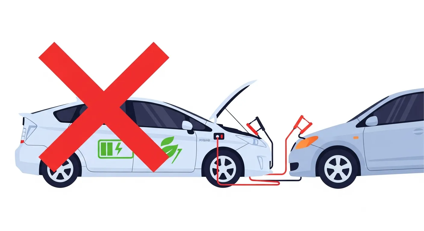 ハイブリッド車が他車の救援に使えないことを示すNGイラスト