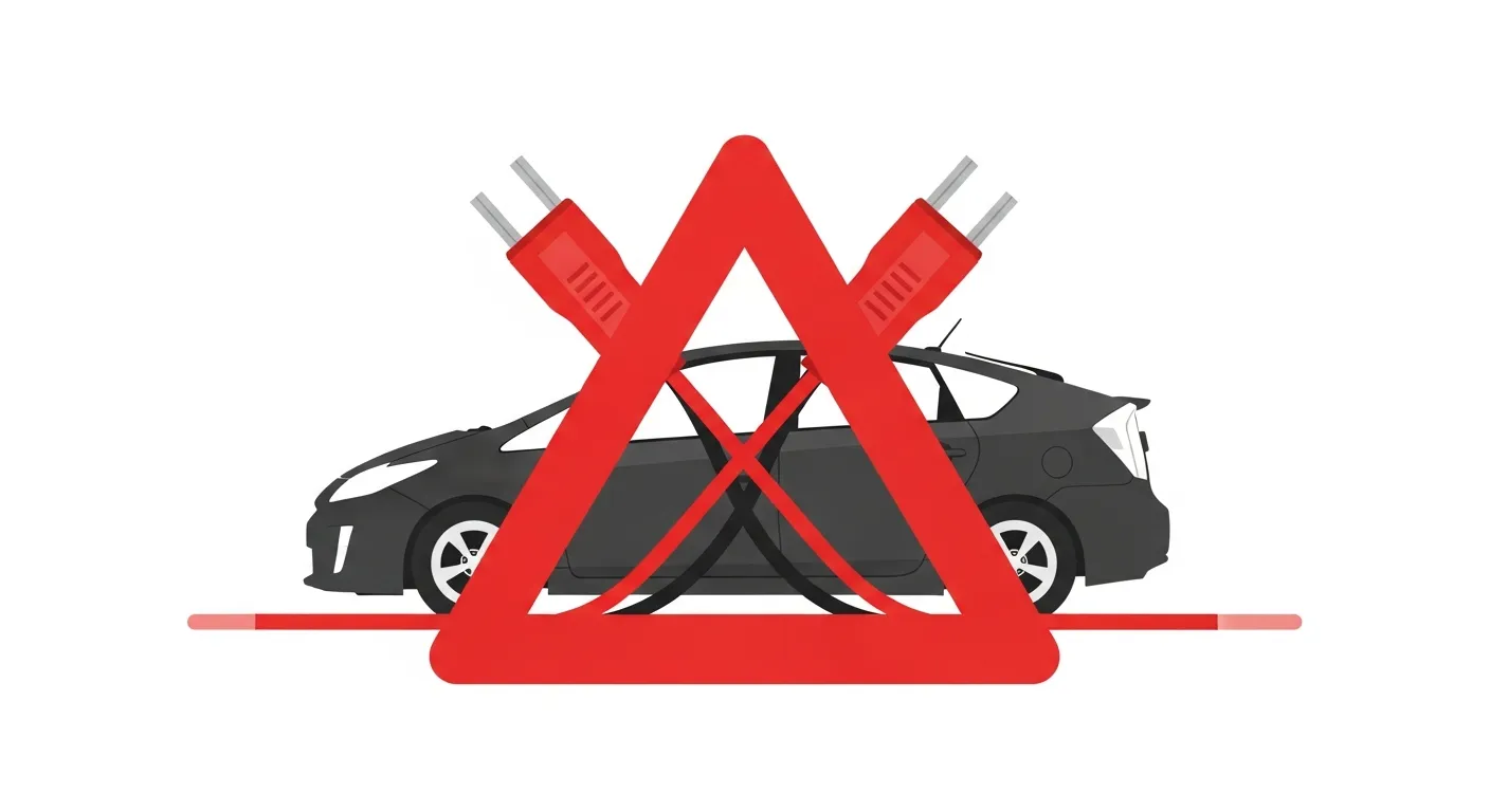 NG行動を示す警告三角マークとケーブル禁止のイラスト