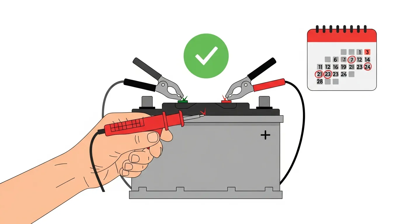 バッテリーテスターによる定期点検と交換スケジュールのイラスト
