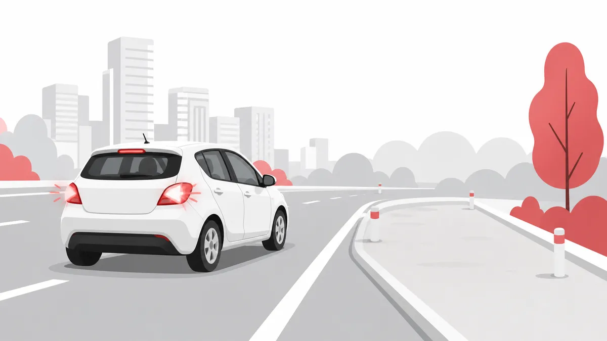 ガス欠寸前の車がハザードを点けて路肩へ寄るイラスト