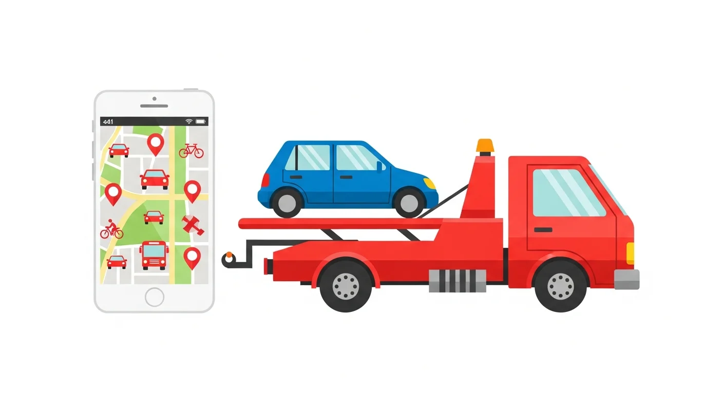 レッカー搬送後に代替移動手段を調べるドライバー