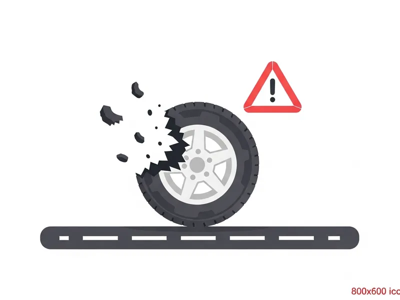 バーストして破裂したタイヤのイラスト