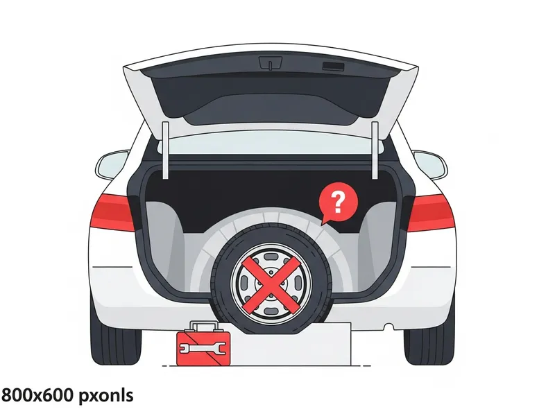 スペアタイヤがなく困っているドライバーのイラスト