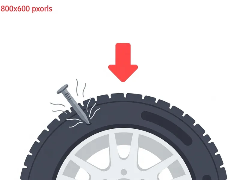 釘が刺さってパンクしたタイヤのイラスト