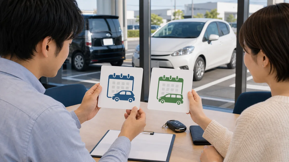 短期レンタカーと長期レンタカーを比較している様子