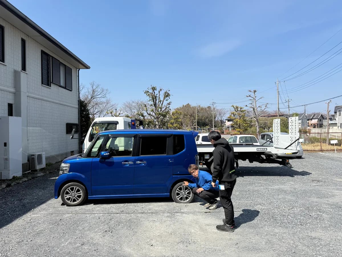 栃木県宇都宮市でのホンダ NBOXのパンク・タイヤトラブル救援の様子