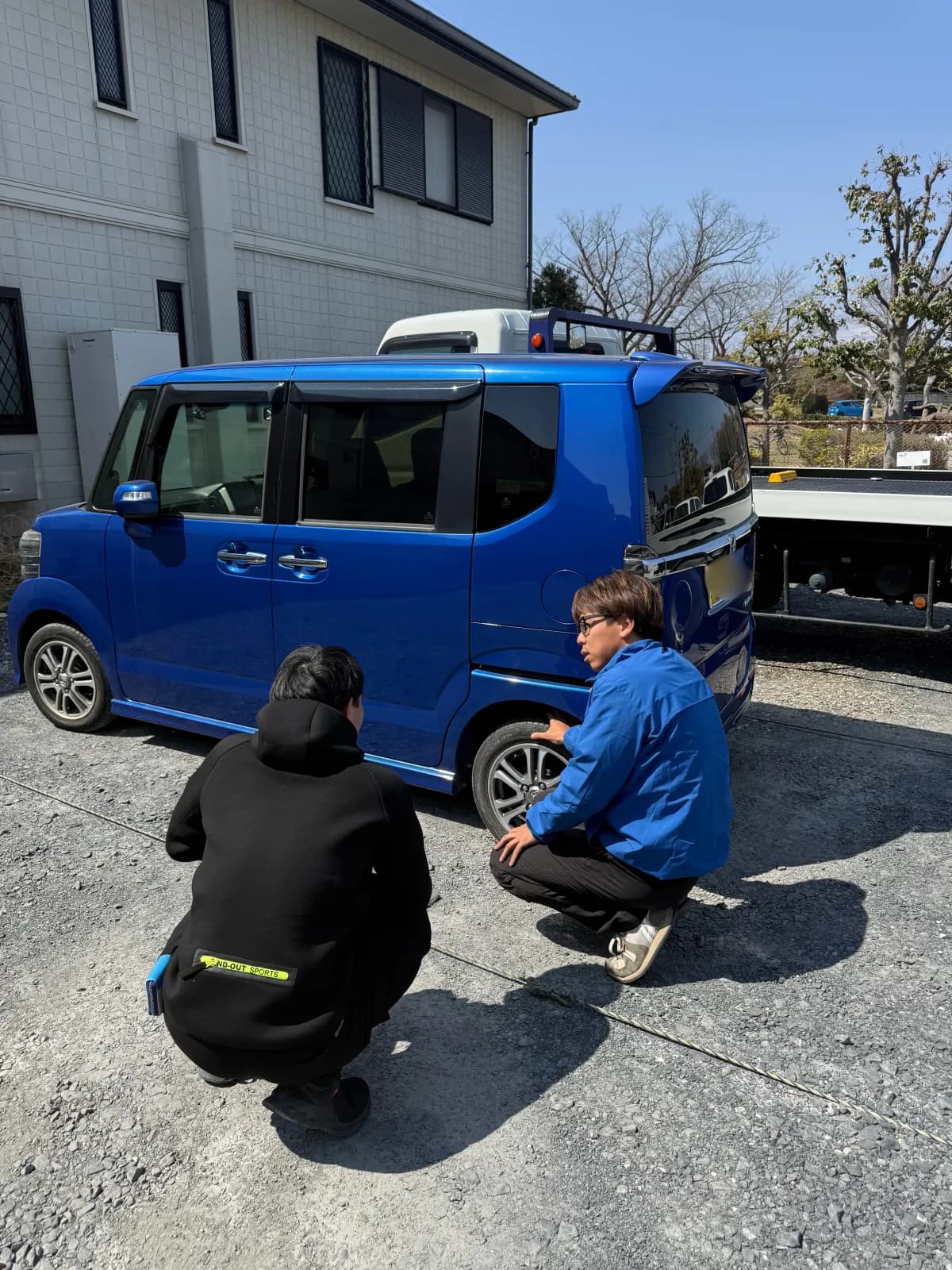 栃木県宇都宮市でのホンダ NBOXのパンク・タイヤトラブル救援の様子