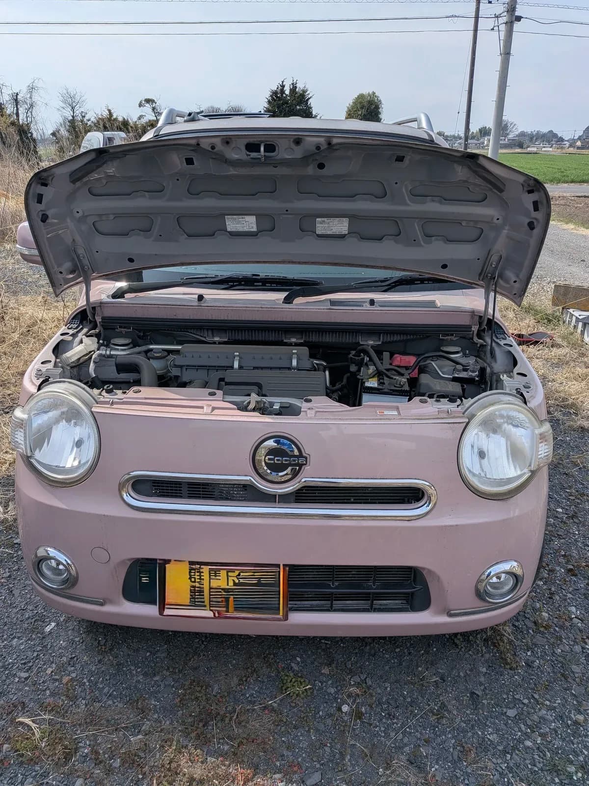 群馬県千代田町でのダイハツ ココアのバッテリー上がり救援の様子